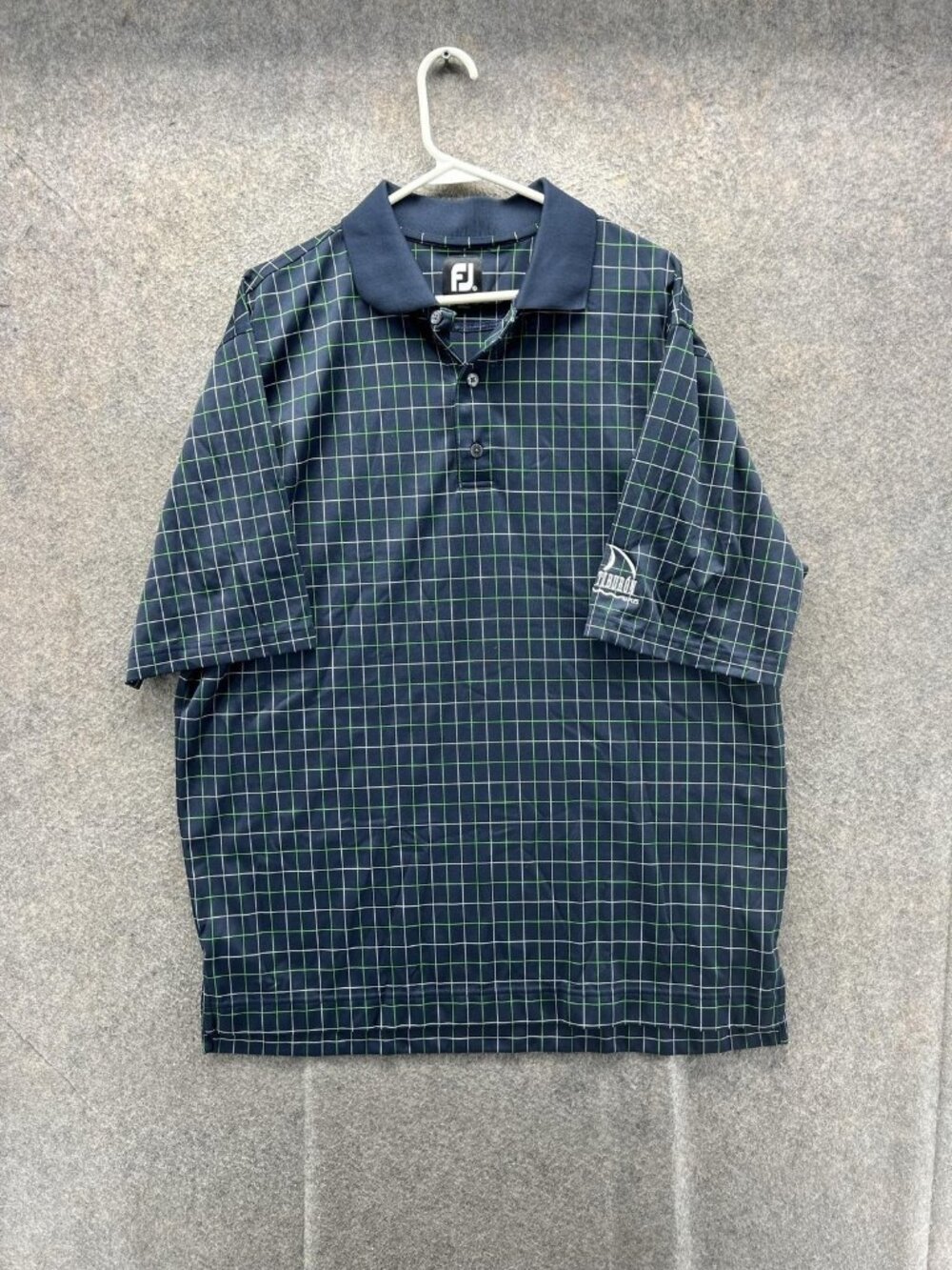 FootJoy Polo Shirt Men XL Blue Check Golf Performance Jersey Logo Short Sleeve